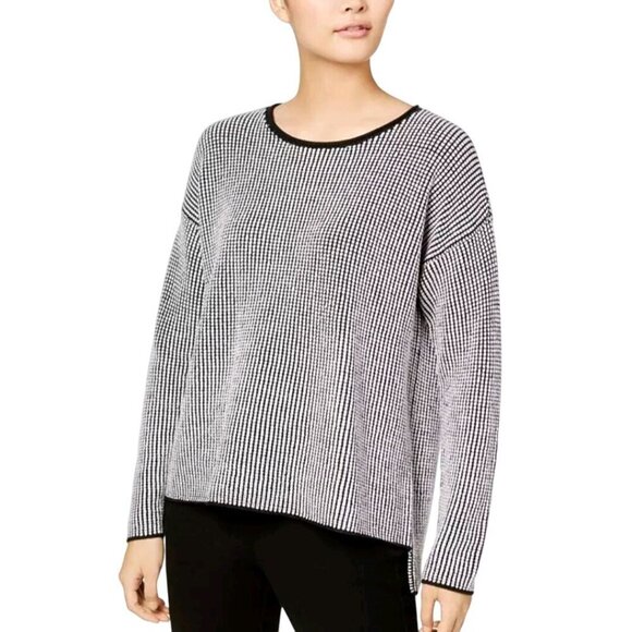 Eileen Fisher 100% Merino Wool Woven Textured Boxy Scoop Neck Sweater Size M - Picture 1 of 7